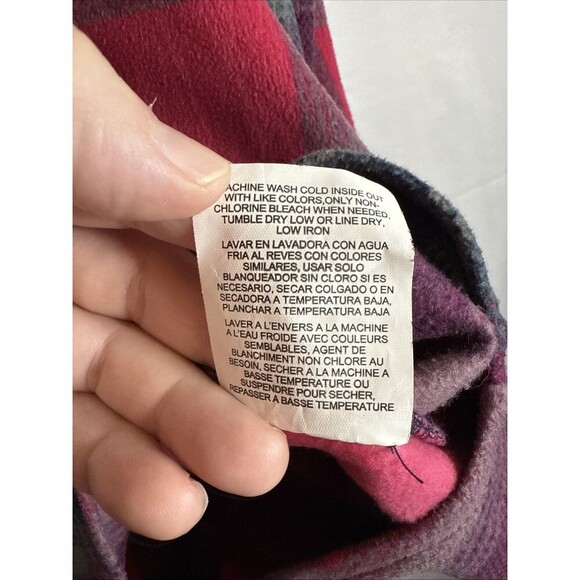 Lee Riders Women Shirt Pink  & Navy Blue Plaid Button Up Size 2X Preowned - Picture 9 of 14